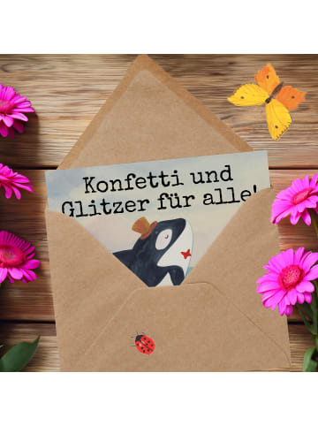 Mr. & Mrs. Panda Einladungskarte Orca Zylinder Design mit Spruch in Weiß