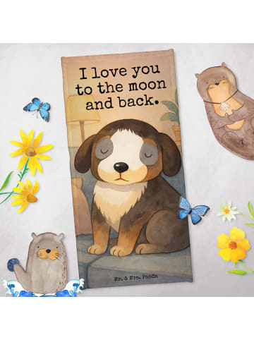 Mr. & Mrs. Panda Badehandtuch Hund Entspannen Design mit Spruch in Grau Pastell