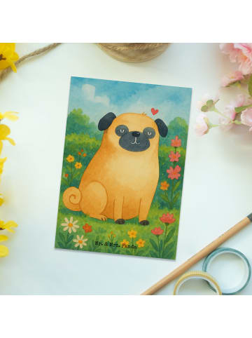 Mr. & Mrs. Panda Postkarte Mops Design ohne Spruch in Weiß