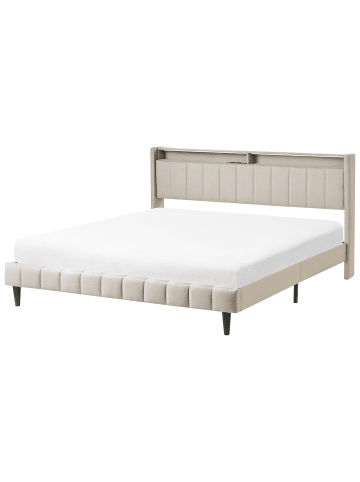 Beliani Doppelbett mit LED BEAULIEU in Beige/Schwarz - (W) 188 x (H) 103 x (L) 218 cm