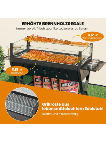 COSTWAY Holzkohlegrill mit Windschutz in Schwarz