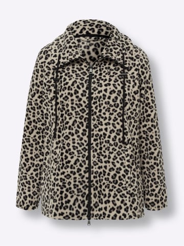 Sieh an! Fleece-Jacke in sand-schwarz-bedruckt