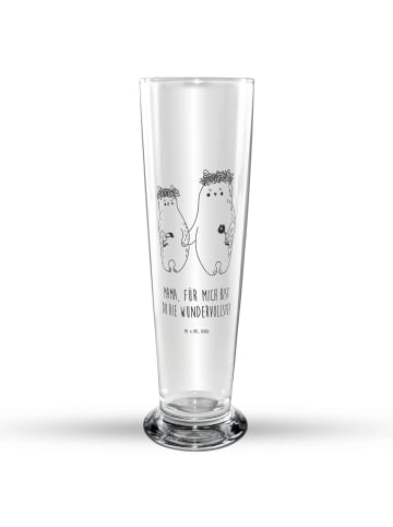 Mr. & Mrs. Panda Weizenglas Bären mit Blumenkranz mit Spruch in Transparent