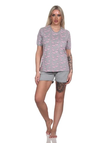 NORMANN Kurzarm Schlafanzug Shorty Herz - 79074 in grau