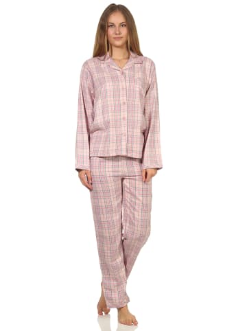 NORMANN langarm Flanell Pyjama Schlafanzug kariert - 50431 in rosa