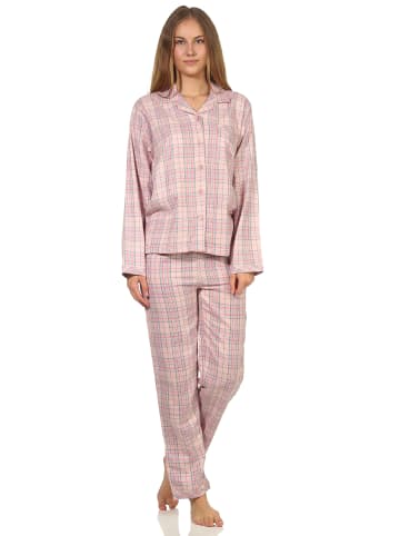 NORMANN langarm Flanell Pyjama Schlafanzug kariert in rosa