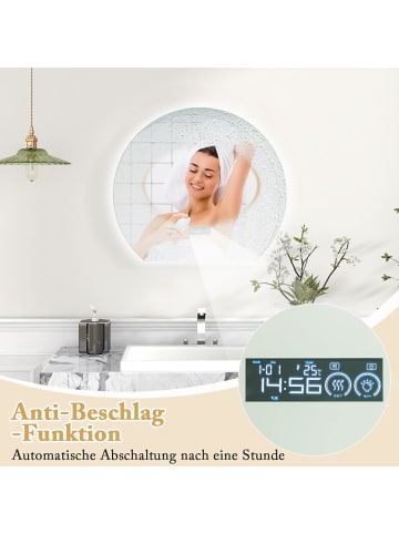 COSTWAY Halbrunder LED Badezimmerspiegel in Silber
