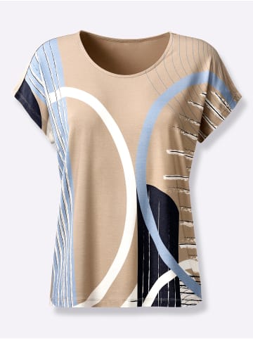 creation L Rundhalsshirt in beige-bleu-bedruckt