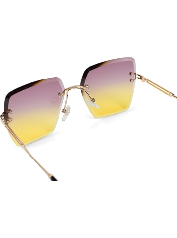 styleBREAKER Rechteckige Sonnenbrille in Gold/Violett-Gelb Verlauf