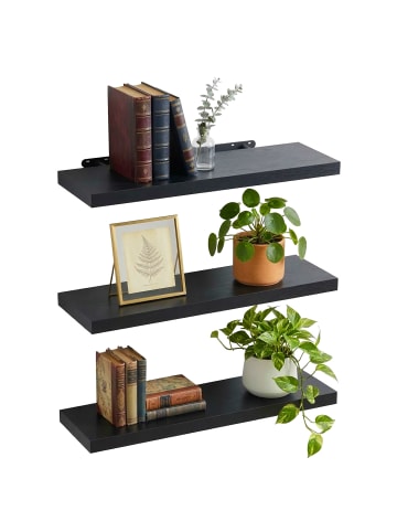 relaxdays 3 x Wandregal in Schwarz - (B)80 x (H)4 x (T)23 cm