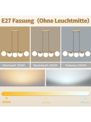 ZMH Pendelleuchte 5-flammige E27 in gold modern Glas H 150CM