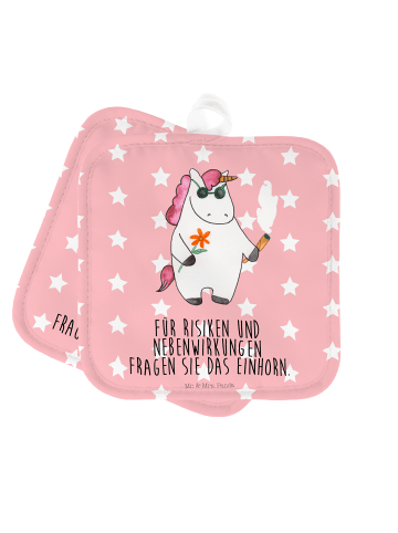 Mr. & Mrs. Panda 2er Set Topflappen  Einhorn Woodstock mit Spruch in Rot Pastell