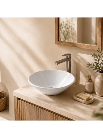 relaxdays Aufsatzwaschbecken in Weiß - (H)15 x Ø41,5 cm