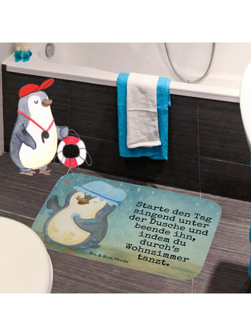 Mr. & Mrs. Panda Duschvorleger Pinguin Duschen Design mit Spruch in Weiß