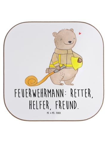 Mr. & Mrs. Panda Glas-Untersetzer Feuerwehrmann Rettungsheld mit... in Weiß