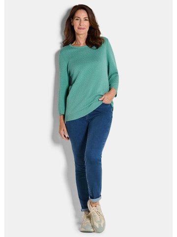 GOLDNER Halbarm Baumwollpullover mit Struktur in graugrün