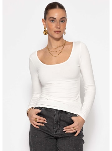 SASSYCLASSY Langarmshirt mit Ausschnitt in Offwhite