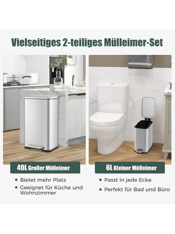 COSTWAY Mülleimer 2er Set 40L+6L in Silber