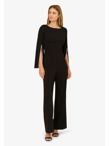 Adrianna Papell Jumpsuit Split Sleeve Crepe Jumpsuit in Black_Ivory