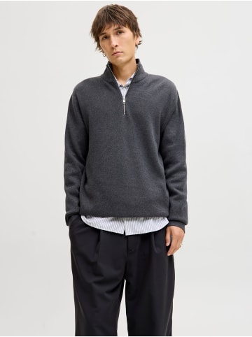 Jack & Jones Strickjacke mit Viertelreißverschluss in Dark Grey Melange