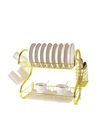 Cheffinger 2-stufiger Abtropfständer in Gold mit Besteckkorb & Abtropfschale in Gold
