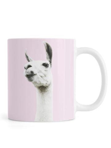 Juniqe Tasse "Pink Llama" in Grau & Rosa