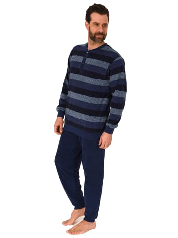 NORMANN Frottee Schlafanzug Bündchen Blockstreifen - 75481 in marine