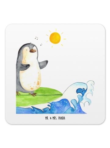 Mr. & Mrs. Panda Untersetzer Pinguin Surfer ohne Spruch in Weiß