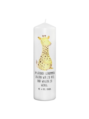 Mr. & Mrs. Panda Kerze Giraffe Zufrieden mit Spruch in Weiß