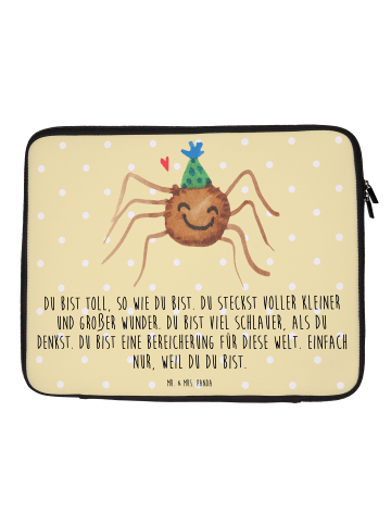 Mr. & Mrs. Panda Laptop Tasche Spinne Agathe Party mit Spruch in Gelb Pastell