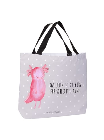Mr. & Mrs. Panda Tasche Axolotl Glücklich mit Spruch in Grau Pastell