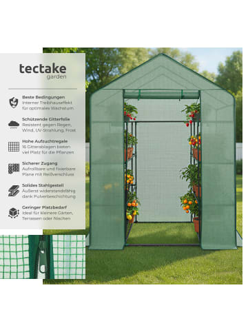 tectake Treibhaus, 143 x 143 x 195 cm, ausgestattet mit 16 Regalebenen