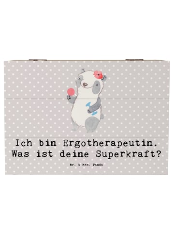 Mr. & Mrs. Panda Holztruhe Super Ergotherapeutin mit Spruch in Grau Pastell