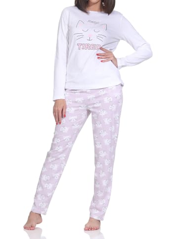 NORMANN Langarm Schlafanzug Pyjama Katzenmotiv in flieder