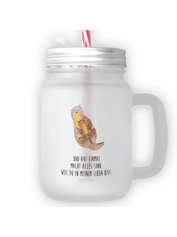 Mr. & Mrs. Panda Trinkglas Mason Jar Otter Kind mit Spruch in Transparent