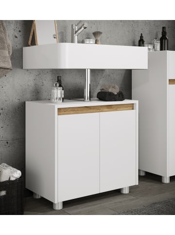 VCM  Holz Badschrank Badunterschrank Waschbecken Cosila in Weiß / Honig-Eiche