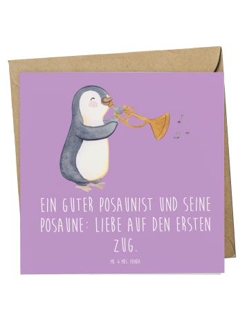 Mr. & Mrs. Panda Einladungskarte Posaune Liebe mit Spruch in Lavendeltraum