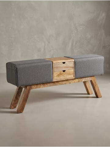 KADIMA DESIGN Retro-Sitzbank mit Schubladen, Massivholz, Stoffbezug, Seitentasche