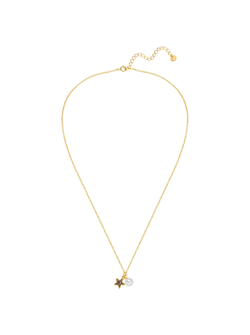 Glanzstücke München Kette Stern aus Sterling Silber mit Zirkonia und Süßwasser-Zuchtperle in gelbgold