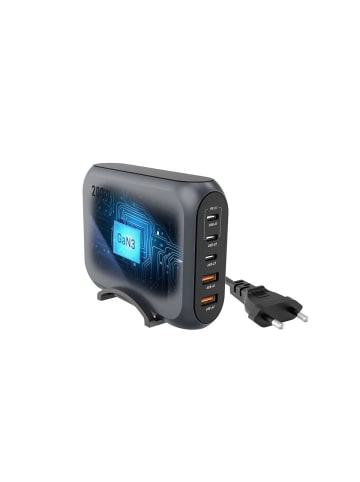 Wisam® FORCELL GaN Tischladegerät 200W 3x USB-C + 2x USB-A Grau
