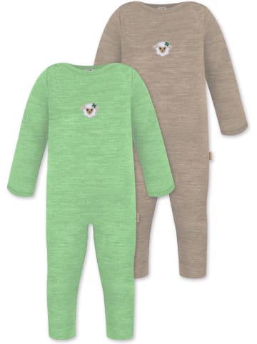 Normani Outdoor Sports 2er Pack Baby Merino Strampler „Tangoio" in Beige/Grün