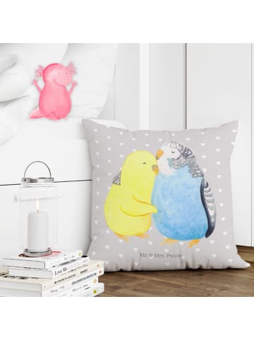 Mr. & Mrs. Panda Kissen Wellensittich Liebe ohne Spruch in Grau Pastell