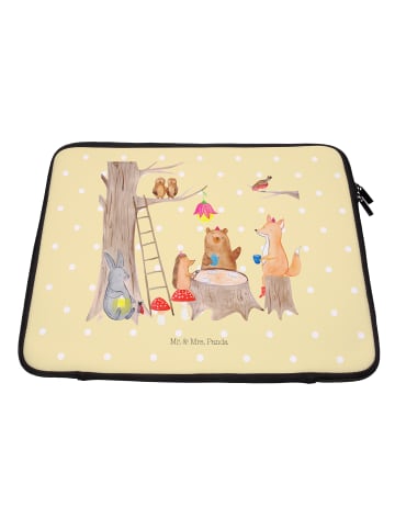 Mr. & Mrs. Panda Laptoptasche Waldtiere Picknick mit Spruch in Gelb Pastell