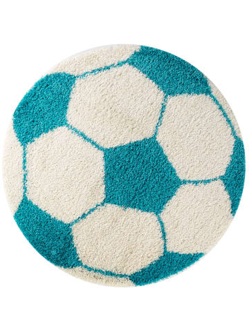 KADIMA DESIGN Kinderteppich Waschbar Fußball MATREI Strapazierfähig OEKO-TEX in Türkis