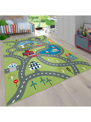 KADIMA DESIGN Kinderteppich waschmaschinenwaschbar Verkehrsinfrastruktur Kinderzimmer in Grün