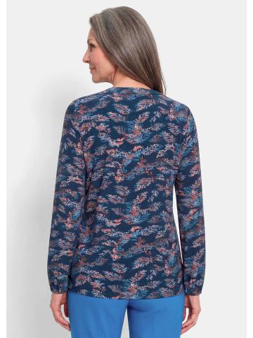 GOLDNER Jerseybluse mit Rundhals, V-Ausschnitt in marine / gemustert
