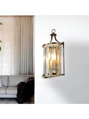 Licht-Erlebnisse Wandlampe (B)19 x (H)37 cm in Messing Antik Klar/Transparent