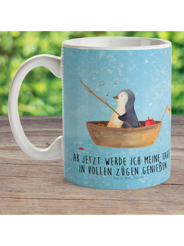 Mr. & Mrs. Panda Kunststoffbecher Pinguin Angelboot mit Spruch in Eisblau