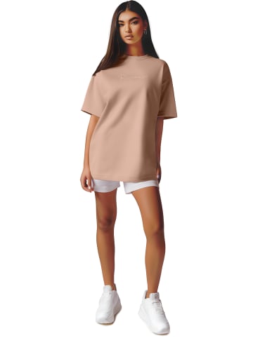 Reichstadt Damen Oversized T-Shirt Brand Stick in Warm Brown
