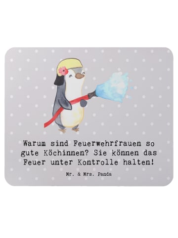 Mr. & Mrs. Panda Maus-Pad Feuerwehrfrau Köchin mit Spruch in Grau Pastell